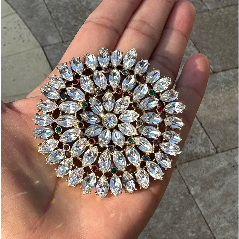 Statement Juliana Style Large Crystals Rhinestones Multicolor Brooch Pin 2.5"